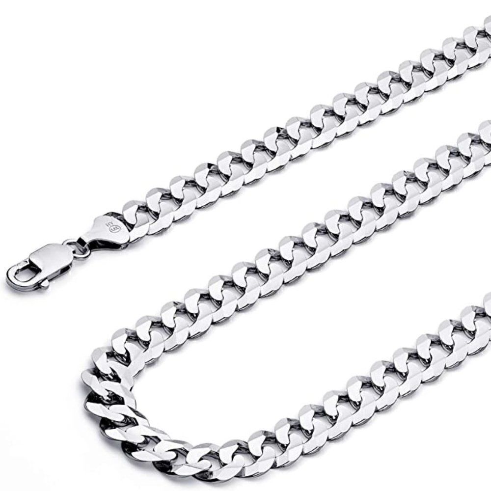 14k Solid White Gold Curb Concave Cuban Chain Bracelet | 3.0 mm |